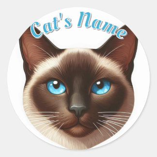 Siamese Korthaar Kat Plus Naam Ronde Sticker
