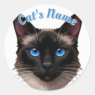  Siamese langharige kat · Voeg een naam toe Ronde Sticker