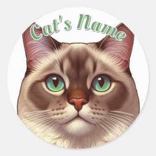  Siamese langharige kat · Voeg een naam toe Ronde Sticker