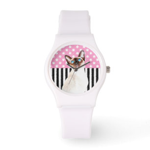 Siamese Pink Polka Horloge