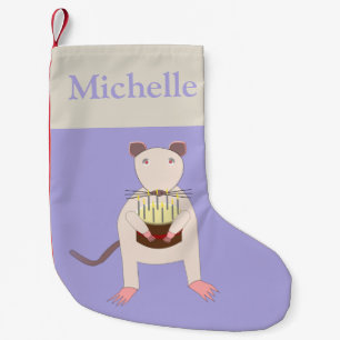 Siamese Rat met Birthday Cake Custom Name Kleine Kerstsok