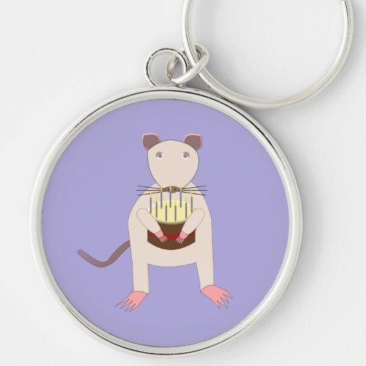 Siamese Rat met Birthday Cake Sleutelhanger (Voorkant)