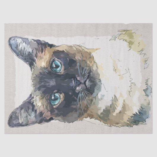 Siamese Shorthair Cat Waterverf Sketch Tissuepapier (Voorkant)