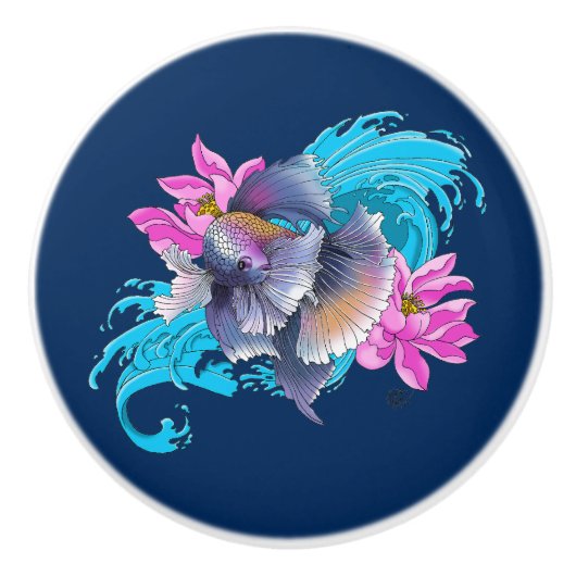 Siamese vechtende vis bloemigen keramische knop (Voorkant)