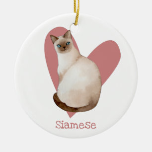 Siamese Waterverf Kat roze hartslag Keramisch Ornament