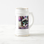 Siamese Witte Kitty Cat Crocus Bloemen Gepersonali Bierpul (Voorkant rechts)