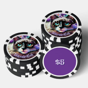Siamese Witte Kitty Cat Crocus Bloemen Gepersonali Poker Chips