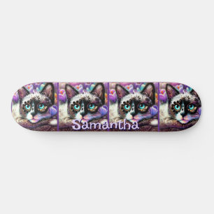 Siamese Witte Kitty Cat Crocus Bloemen Gepersonali Skateboard