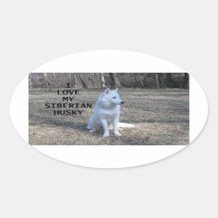 siberiaanse husky white love w pic ovale sticker