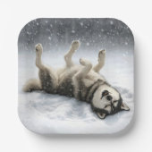 Siberian Huskey Creating a Snow Angel Papieren Bordje (Voorkant)