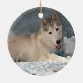 Siberian Huskies Snow Scene Ornament (Achterkant)