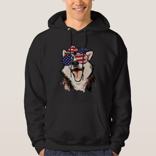 Siberian Husky American Flag Sunbril op 4 juli Hoodie (Voorkant)