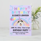 Siberian Husky Birthday Invitation in Purple (Debout devant)