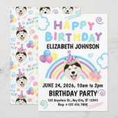 Siberian Husky Birthday Invitation in White (Devant / Derrière)