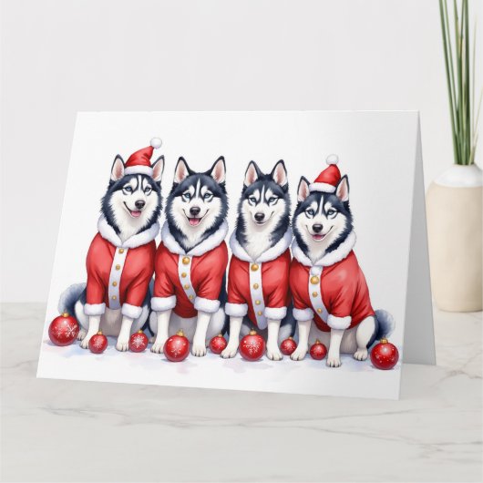Siberian Husky Christmas Dress Santa Hat Kaart (Voorkant)