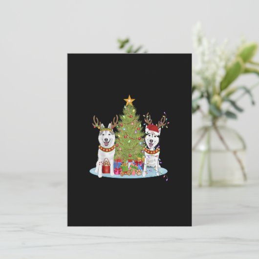 Siberian Husky Christmas Tree with Presents Kaart (Staand voorkant)