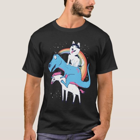 Siberian Husky Dinosaur Riding Unicorn Rex Husky T-shirt (Voorkant)