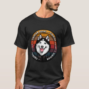 Siberian Husky Distress Sunset Retro Dog Face T-shirt