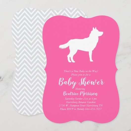 Siberian Husky Dog Baby shower Girl Pink Kaart (Voorkant / Achterkant)