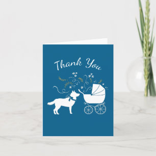 Siberian Husky Dog Baby shower Puppy Blue Boy Bedankkaart