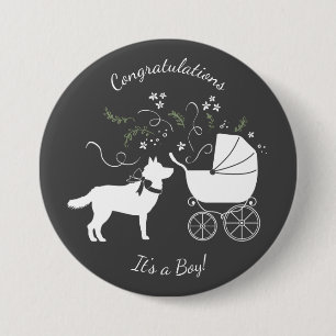 Siberian Husky Dog Baby shower Puppy Grey Ronde Button 7,6 Cm