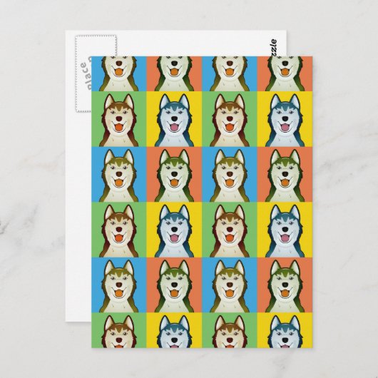 Siberian Husky Dog Cartoon Pop-Art Briefkaart (Voorkant / Achterkant)