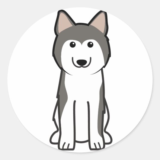 Siberian Husky Dog Cartoon Ronde Sticker (Voorkant)