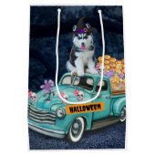 Siberian Husky Dog Halloween Truck Scary Night Medium Cadeauzakje (Achterkant)