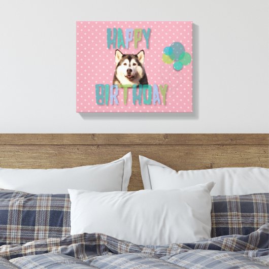 Siberian Husky Dog Happy Birthday Canvas Afdruk (Insitu (Slaapkamer))
