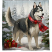 Siberian Husky Dog in sneeuwkerst Douchegordijn (Voorkant)