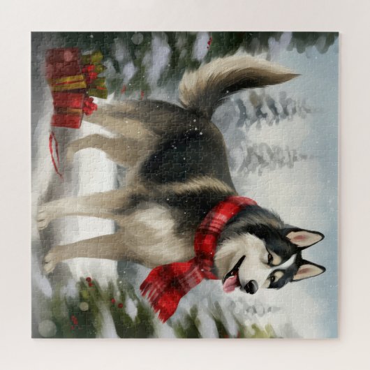 Siberian Husky Dog in sneeuwkerst Legpuzzel (Horizontaal)