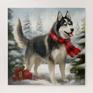 Siberian Husky Dog in sneeuwkerst Legpuzzel