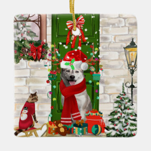 Siberian Husky Dog Kerstmis Keramisch Ornament