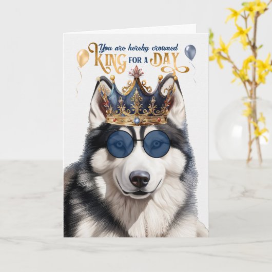 Siberian Husky Dog King for Day Funny Birthday Kaart (Gele Bloem)