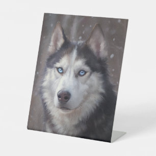 Siberian Husky Dog Reclamebord Met Voetstuk