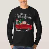 Siberian Husky Dog Riding Red Truck Kerstmis T-shirt (Voorkant)