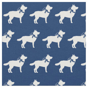 Siberian Husky Dog Silhouette Pet Navy Blue Stof