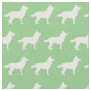 Siberian Husky Dog Silhouette Pet Sage Green Stof