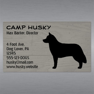 Siberian Husky Dog Silhouette Wood Grain Style Visitekaartje Magneet