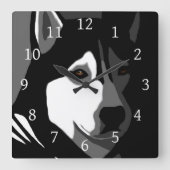Siberian Husky Dog Vierkante Klok (Voorkant)