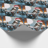 Siberian Husky dog wearing santa hat Cadeaupapier (Hoek)