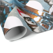 Siberian Husky dog wearing santa hat Cadeaupapier (Rol Hoek)