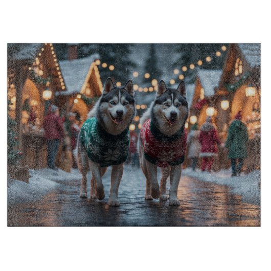 Siberian Husky Dogs Christmas Snow Holiday Snijplank (Voorkant)