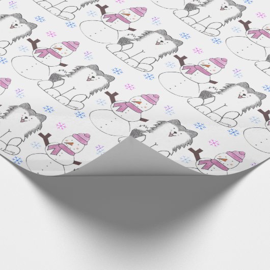 Siberian Husky en Snowman Cadeaupapier (Hoek)