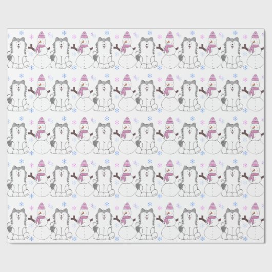 Siberian Husky en Snowman Cadeaupapier (Vlak)