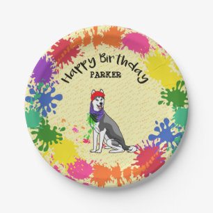 Siberian Husky Fun Paint Splash Art Party  Papieren Bordje