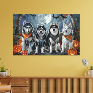 Siberian Husky Halloween Griezelen Canvas Afdruk