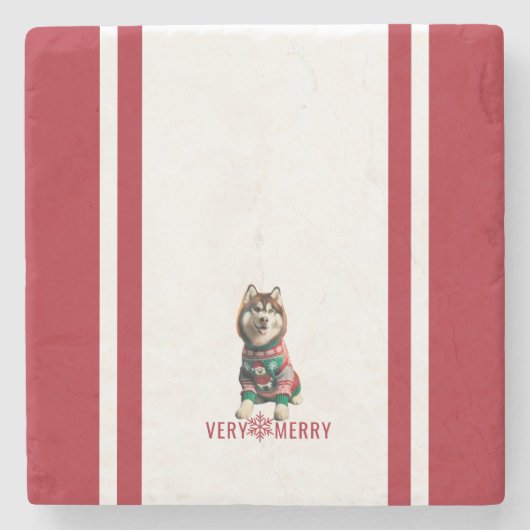 Siberian Husky Holiday Stenen Onderzetter (Voorkant)