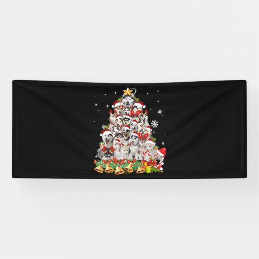 Siberian Husky kerstboom verlicht Funny Dog Spandoek (Horizontaal)
