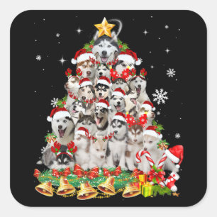 Siberian Husky kerstboom verlicht Funny Dog Vierkante Sticker